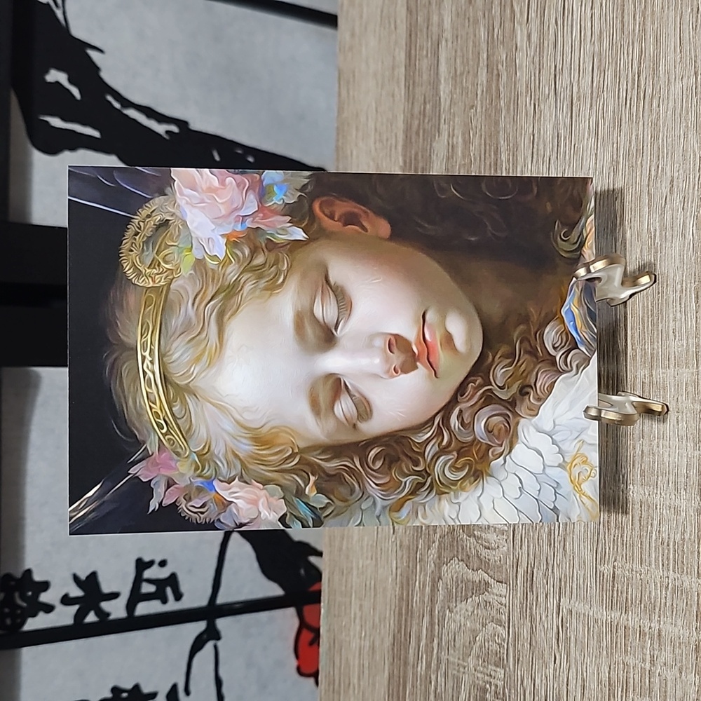4x6 Guardian Angel Resting Watercolor Art Oil Painting - Picture 1 of 5